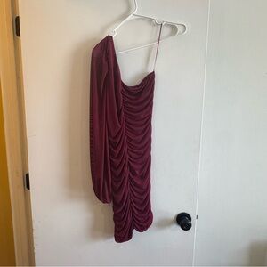 Chelsea28 Red Asymmetrical Ruched Cocktail Dress